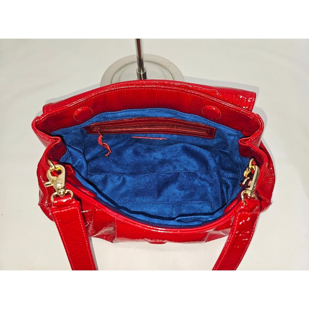 Zina Eva Women's Red Patent Leather Folding Crossbody Handbag Medium 2029 - Picture 8 of 15